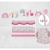 Bacati - Little Dino Girls Fuchsia/Aqua Muslin 6 Pc Crib Bedding Set With Crib Musical Mobile