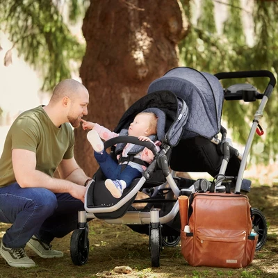 Hannah & Sophia Soho Large Traverse Baby Diaper Bag Backpack In Cognac, Water Resistant Changing Pad & Mini Mom Tote Included, Brown 4 Hannah & Sophia Soho Large Traverse Baby Diaper Bag Backpack In Cognac, Water Resistant Changing Pad & Mini Mom Tote Included, Brown - Image 2