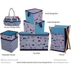Bacati - Woodlands Aqua/Navy/Gray Boys Collapsible Laundry Hamper -Baby Furniture Store GUEST 14da58f5 2cea 4701 bb84 03118f421629