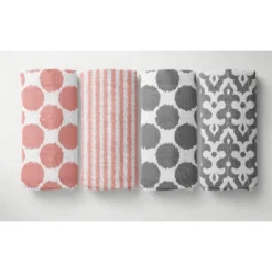 Bacati - Ikat Dots Stripes Coral Grey Girls 10 Pc Crib Set With 2 Crib Fitted Sheets 4 Muslin Swaddling Blankets -Baby Furniture Store GUEST 172eea80 3ce1 4bf6 a126 5e266db183e5