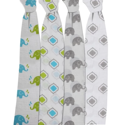 Bacati - Elephants Aqua/Lime/Gray Muslin Swaddling Blankets Set Of 4 4 Bacati - Elephants Aqua/Lime/Gray Muslin Swaddling Blankets Set Of 4 - Image 2