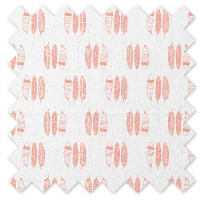 Bacati - Olivia Coral Feathers Quilted Muslin Changing Pad Cover 10 Bacati - Olivia Coral Feathers Quilted Muslin Changing Pad Cover - Image 8