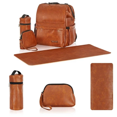 Hannah & Sophia Soho Large Traverse Baby Diaper Bag Backpack In Cognac, Water Resistant Changing Pad & Mini Mom Tote Included, Brown 14 Hannah & Sophia Soho Large Traverse Baby Diaper Bag Backpack In Cognac, Water Resistant Changing Pad & Mini Mom Tote Included, Brown - Image 12