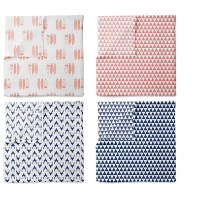 Bacati - Olivia Coral/Navy Muslin Buck/Feathers/Triangles Swaddling Blankets Set Of 4 3 Bacati - Olivia Coral/Navy Muslin Buck/Feathers/Triangles Swaddling Blankets Set Of 4