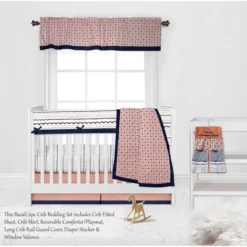 Bacati - Olivia Coral Navy 6 Pc Crib Bedding Set With Long Rail Guard Cover -Baby Furniture Store GUEST 310cf63d 9f3c 4962 b273 9a22c8a49927