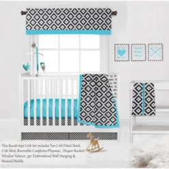 Bacati - Love Black Turquoise 10 Pc Crib Bedding Set With 2 Crib Fitted Sheets -Baby Furniture Store GUEST 313003db 320c 4872 8e25 a6dcac6d007e