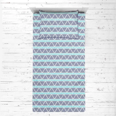 Bacati - Liam Large Triangles Aqua Navy Muslin 3 Pc Toddler Bed Sheet Set 4 Bacati - Liam Large Triangles Aqua Navy Muslin 3 Pc Toddler Bed Sheet Set - Image 2