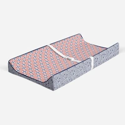 Bacati - Olivia Printed Dot/Cross Coral/Navy Quilted Changing Pad Cover 3 Bacati - Olivia Printed Dot/Cross Coral/Navy Quilted Changing Pad Cover