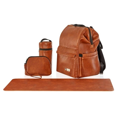 Hannah & Sophia Soho Large Traverse Baby Diaper Bag Backpack In Cognac, Water Resistant Changing Pad & Mini Mom Tote Included, Brown 12 Hannah & Sophia Soho Large Traverse Baby Diaper Bag Backpack In Cognac, Water Resistant Changing Pad & Mini Mom Tote Included, Brown - Image 10