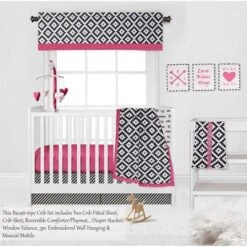 Bacati - Love Black Fuschia 10 Pc Crib Bedding Set With 2 Crib Fitted Sheets -Baby Furniture Store GUEST 4a6ef4f0 4231 4b86 8c7f 3a7f4ca2e22d