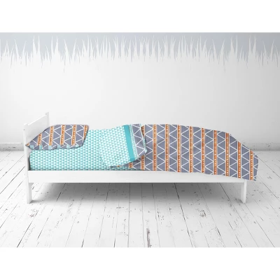 Bacati - Liam Aqua/Orange/Navy Triangles Muslin 4 Pc Toddler Bedding Set 5 Bacati - Liam Aqua/Orange/Navy Triangles Muslin 4 Pc Toddler Bedding Set - Image 3