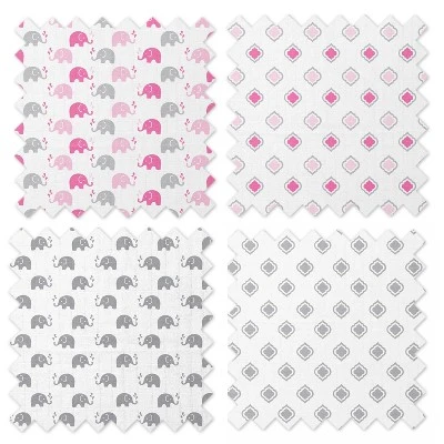 Bacati - Elephants Pink/Gray Muslin Swaddling Blankets Set Of 4 6 Bacati - Elephants Pink/Gray Muslin Swaddling Blankets Set Of 4 - Image 4