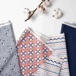 Bacati - Olivia Coral Navy 6 Pc Crib Bedding Set With Long Rail Guard Cover