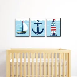 Big Dot Of Happiness Lighthouse, Sailboat And Anchor - Boy Nursery Wall Art And Nautical Kids Room Decor - 7.5 X 10 Inches - Set Of 3 Prints