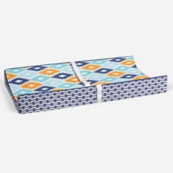 Bacati - Liam Printed Kilim Aqua/Orange/Navy Quilted Changing Pad Cover -Baby Furniture Store GUEST 6cf35f84 76dd 484d adbf 286743eb7311