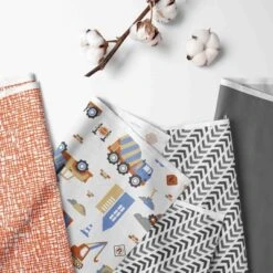 Bacati - Construction Yellow Orange Blue Gray 10 Pc Crib Bedding Set With Long Rail Guard Cover