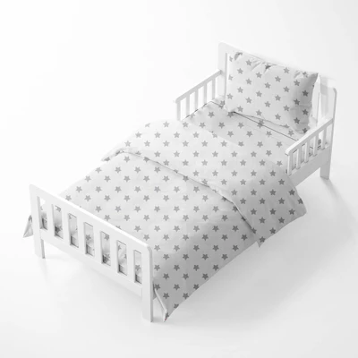 Bacati - Star Gray Ikat Muslin 4pc Toddler Bedding Set 3 Bacati - Star Gray Ikat Muslin 4pc Toddler Bedding Set