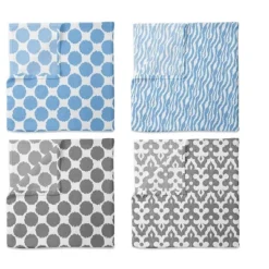 Bacati - Ikat Blue/Gray Swaddling Muslin Blankets Set Of 4