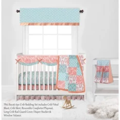 Bacati - Paisley Sophia Coral Aqua 6 Pc Crib Bedding Set With Long Rail Guard Cover -Baby Furniture Store GUEST 8259da99 abbb 4cd9 9897 4757976cc9e3