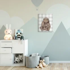 Stupell Industries Bear And Cub Nursery Illustration Grey Farmer Plaid