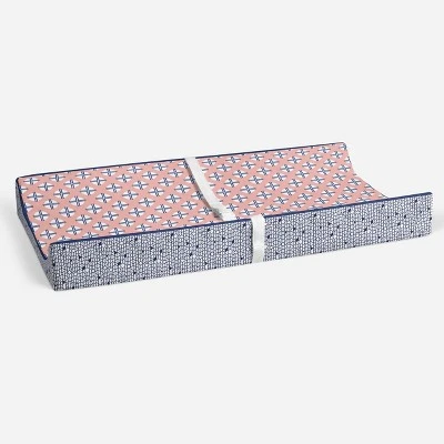 Bacati - Olivia Printed Dot/Cross Coral/Navy Quilted Changing Pad Cover 5 Bacati - Olivia Printed Dot/Cross Coral/Navy Quilted Changing Pad Cover - Image 3