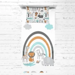 Bacati - Safari Animals Aqua Orange Gray 3 Pc Toddler Bed Sheet Set -Baby Furniture Store GUEST 9ae82ecc b74b 402f b02d a889a4b48b4e