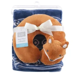 Hudson Baby Infant Boy Neck Pillow And Plush Blanket Set, Modern Fox, One Size