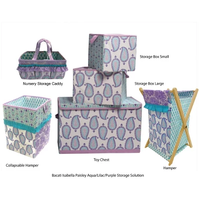 Bacati - Isabella Paisley Aqua/Lilac/Purple Laundry Hamper With Wooden Frame 3 Bacati - Isabella Paisley Aqua/Lilac/Purple Laundry Hamper With Wooden Frame - Image 2
