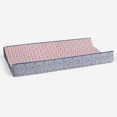Bacati - Olivia Printed Dot/Cross Coral/Navy Quilted Changing Pad Cover 4 Bacati - Olivia Printed Dot/Cross Coral/Navy Quilted Changing Pad Cover - Image 2