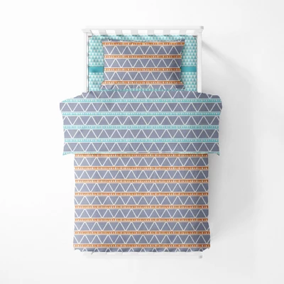 Bacati - Liam Aqua/Orange/Navy Triangles Muslin 4 Pc Toddler Bedding Set 4 Bacati - Liam Aqua/Orange/Navy Triangles Muslin 4 Pc Toddler Bedding Set - Image 2