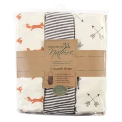 Touched By Nature Baby Boy Organic Cotton Swaddle Wraps, Fox, 0-3 Months