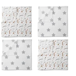 Bacati - Football Brown/Gray Muslin Swaddling Blankets Set Of 4