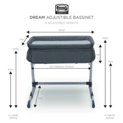 Simmons Kids' Dream Bedside Baby Bassinet Sleeper With Breathable Mesh And Adjustable Heights - Lightweight Portable Crib - Gray -Baby Furniture Store GUEST c10b0cea 85b1 4a85 a54e 4d80afc2b4af