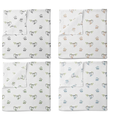 Bacati - Happy Monkeys Blue/Green/Gray Boys Muslin Swaddling Blankets Set Of 4 3 Bacati - Happy Monkeys Blue/Green/Gray Boys Muslin Swaddling Blankets Set Of 4