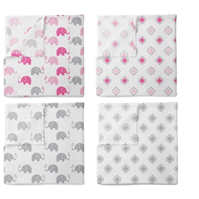 Bacati - Elephants Pink/Gray Muslin Swaddling Blankets Set Of 4 3 Bacati - Elephants Pink/Gray Muslin Swaddling Blankets Set Of 4
