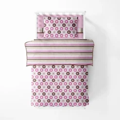 Bacati - Mod Dots Stripes Pink Fuschia Beige Chocolate 4 Pc Toddler Bedding Set