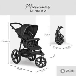 Hauck Runner 2 Compact Foldable Tricycle Jogger Buggy Stroller Pushchair With Height-Adjustable Handle, Large Pneumatic Wheels, & UPF 50 Canopy, Black -Baby Furniture Store GUEST d4a225d1 70dc 4de5 9f94 82d11dc589ee