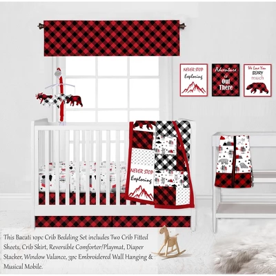 Bacati - Lumberjack Red Black Gray 10 Pc Crib Bedding Set With 2 Crib Fitted Sheets 5 Bacati - Lumberjack Red Black Gray 10 Pc Crib Bedding Set With 2 Crib Fitted Sheets - Image 3