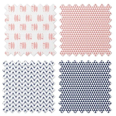 Bacati - Olivia Coral/Navy Muslin Buck/Feathers/Triangles Swaddling Blankets Set Of 4 6 Bacati - Olivia Coral/Navy Muslin Buck/Feathers/Triangles Swaddling Blankets Set Of 4 - Image 4