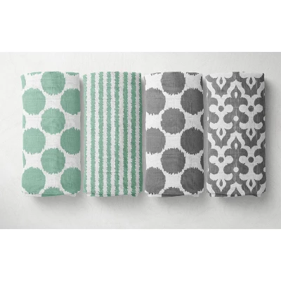 Bacati - Ikat Dots Stripes Mint Grey Muslin Neutral 8 Pc Crib Set With Crib Rail Guard 6 Bacati - Ikat Dots Stripes Mint Grey Muslin Neutral 8 Pc Crib Set With Crib Rail Guard - Image 4