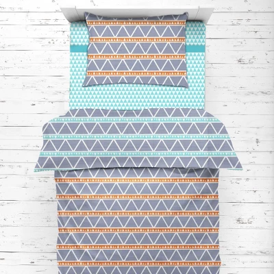 Bacati - Liam Aqua/Orange/Navy Triangles Muslin 4 Pc Toddler Bedding Set 6 Bacati - Liam Aqua/Orange/Navy Triangles Muslin 4 Pc Toddler Bedding Set - Image 4