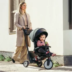 SmarTrike STR7 6 In 1 Pushchair, Stroller, And Tricycle For 6-36 Months, With 5-Point Harness, Canopy, Storage Bag, And Removeable Pedals, Black