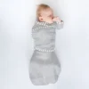 Omni Swaddle Wrap & Arms Up Sleeves & Mitten Cuffs - Heathered Gray With Stripe Trim 0-3 Months