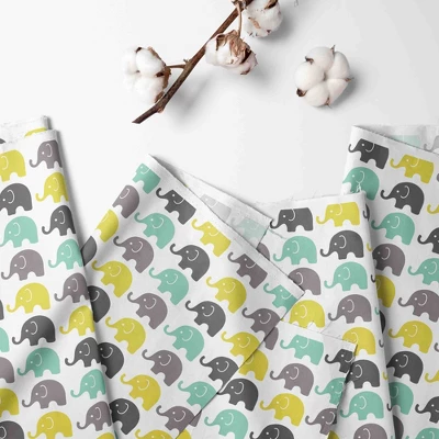 Bacati - Elephant Mint Yellow And Gray 100 Percent Cotton Universal Baby Crib Or Toddler Bed Fitted Sheet 4 Bacati - Elephant Mint Yellow And Gray 100 Percent Cotton Universal Baby Crib Or Toddler Bed Fitted Sheet - Image 2
