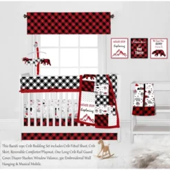Bacati - Lumberjack Red Black Gray 10 Pc Crib Bedding Set With Long Rail Guard Cover -Baby Furniture Store GUEST ee5f562c f8fd 4ea1 adfd a095a1c286a5
