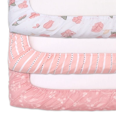 The Peanutshell Floral Changing Pad Covers For Girls, 3-Pack 3 The Peanutshell Floral Changing Pad Covers For Girls, 3-Pack