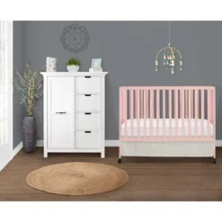Dream On Me Quinn Full-Size Folding Crib I Removable Wheels I Modern Nursey I Adjustable Mattress Support I Patent Folding System In Blush Pink -Baby Furniture Store GUEST f531047a 4668 4fe6 8843 a2e0da3ff046
