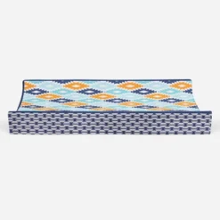Bacati - Liam Printed Kilim Aqua/Orange/Navy Quilted Changing Pad Cover -Baby Furniture Store GUEST fa18797a 51b8 4a9b 9fdc d1d4ac013c80