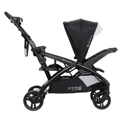 Baby Trend Sit N' Stand Double Stroller 2.0 DLX With 5 Point Safety Harness, Canopy, Extra Basket, 2 Cup Holders & Covered Compartment, Modern Khaki 4 Baby Trend Sit N' Stand Double Stroller 2.0 DLX With 5 Point Safety Harness, Canopy, Extra Basket, 2 Cup Holders & Covered Compartment, Modern Khaki - Image 2
